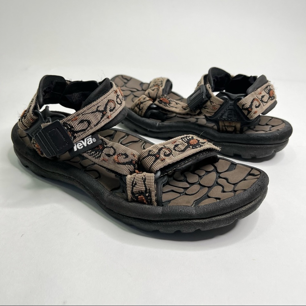 Vintage Teva 90s Brown Black Aztec Scorpion Outdoor Travel Hiking Velcro Sandals